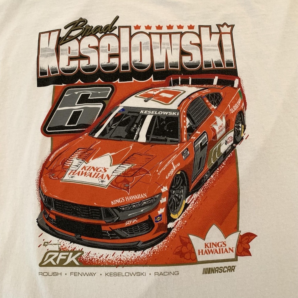 Brad Keselowski Shirt Mens 3XL White NASCAR Racing Graphic Tee 6 Kings Hawaiian